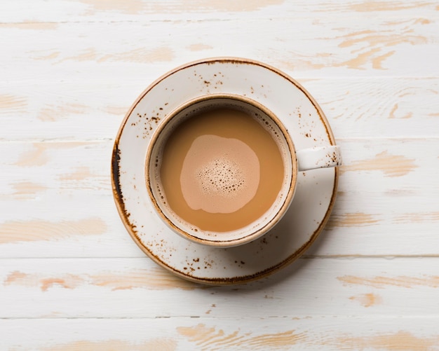 Foto bovenaanzicht ontbijtassortiment met koffie