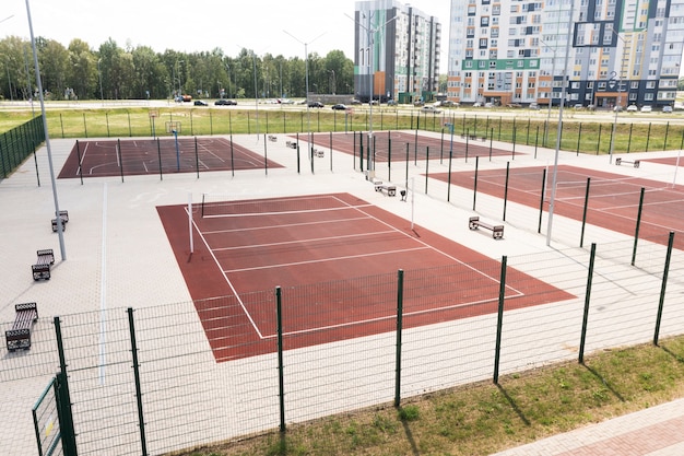 Bovenaanzicht op een volleybalveld