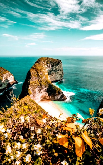 bovenaanzicht strand in nusa penida eiland bali indonesië