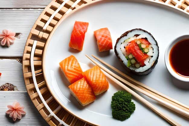 Bovenaanzicht tafel van sushi