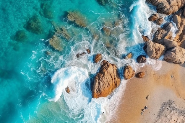 Bovenaanzicht turquoise water achtergrond van drone zomer zeegezicht