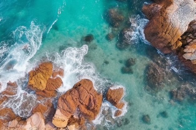 Bovenaanzicht turquoise water achtergrond van drone zomer zeegezicht