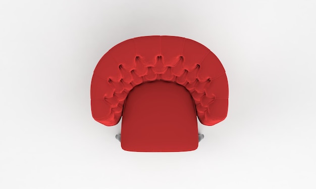 Bovenaanzicht van een 3D-gerenderde moderne rode stoel op een witte achtergrond