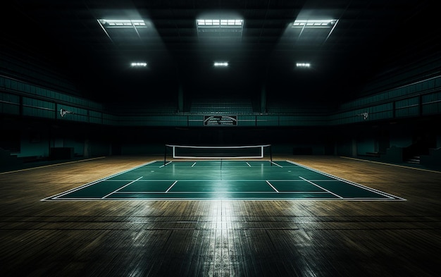 Bovenaanzicht van een badmintonspeelveld