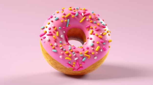 bovenaanzicht van een driedimensionale donut met pink4 suikerglazuur en kleurrijk