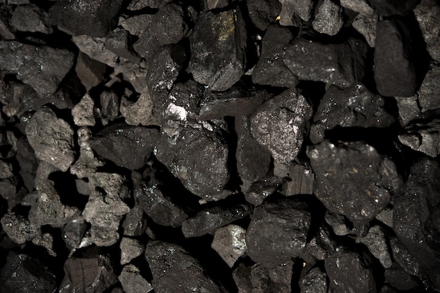 Bovenaanzicht van een kolenmijn mineraal zwart voor achtergrond. Gebruikt als brandstof voor industriële cokes.