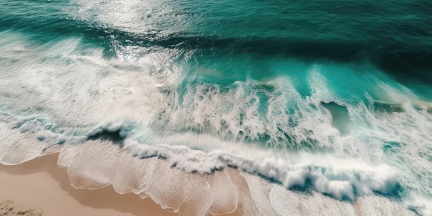 Bovenaanzicht van een prachtig tropisch strand met zeegolven Luchtfoto Panoramische opname Generatieve AI