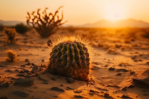 Bovenaanzicht van exotische cactus in woestijn Neuraal netwerk AI gegenereerd