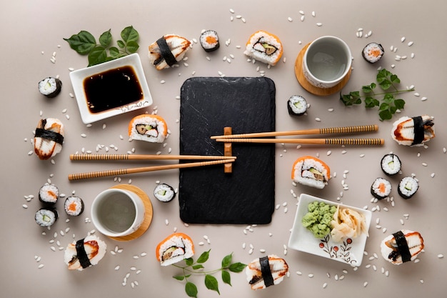 Bovenaanzicht van heerlijke sushi-concept