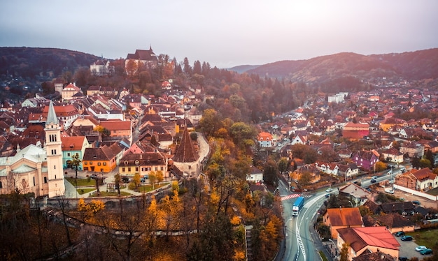 Bovenaanzicht van het centrum van Sighisoara