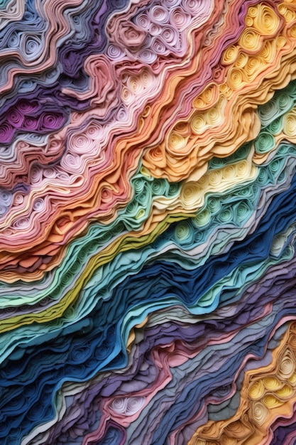 Bovenaanzicht van kleurrijke papierlagen die diepte creëren gecreëerd met generatieve ai