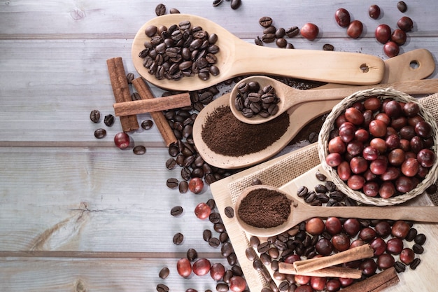 bovenaanzicht van koffie op tafel