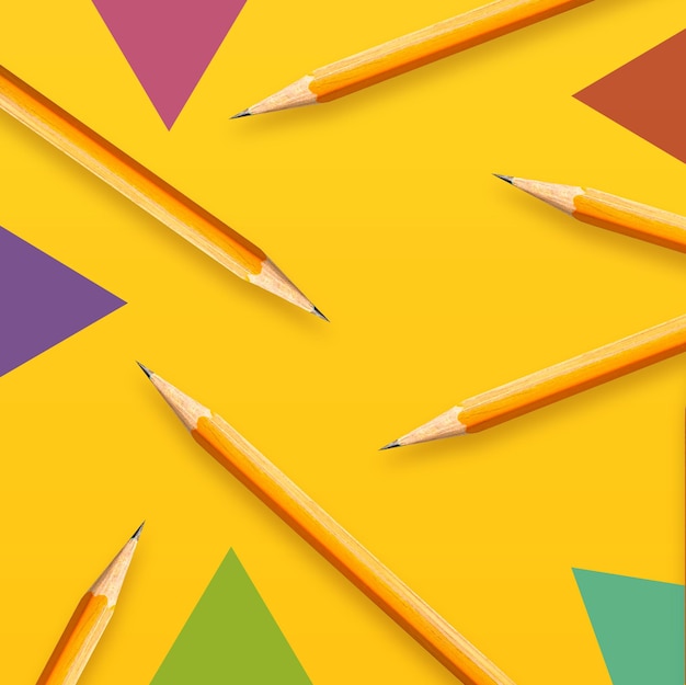 Bovenaanzicht van naadloze achtergrond van potloden op gekleurd creatief ontwerp als achtergrond