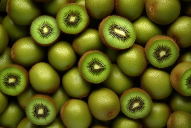 Bovenaanzicht van netjes gerangschikte kiwi's voor achtergrond generatieve ai