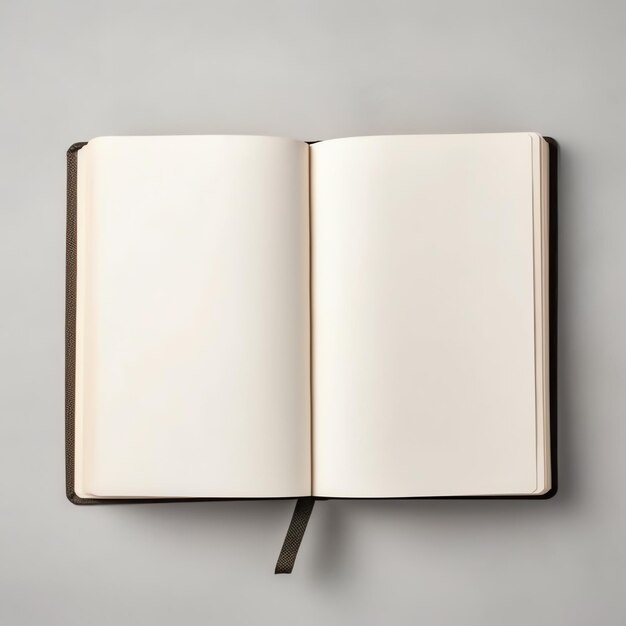 Foto bovenaanzicht van open boek met lege blanco witte pagina's notebookcompositie voor catalogustijdschriften