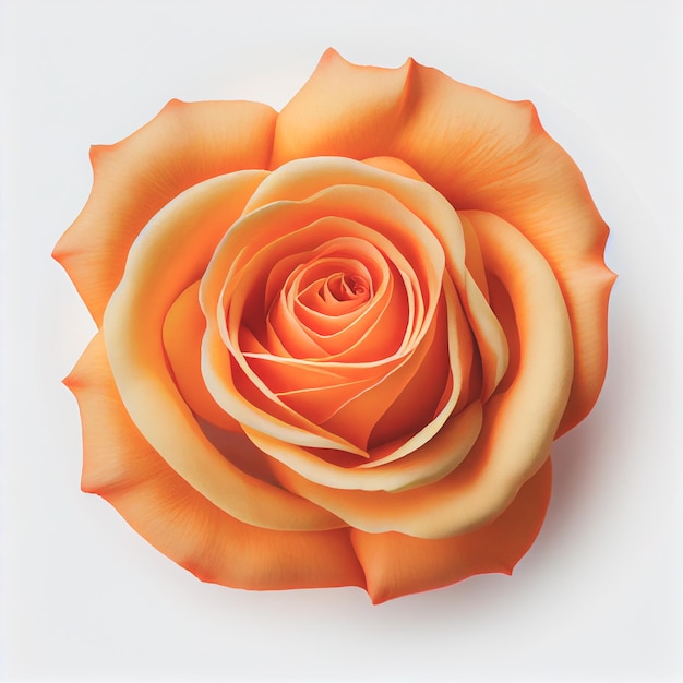 Bovenaanzicht van Orange Rose bloem op een witte achtergrond, perfect voor het vertegenwoordigen van het thema van Valentijnsdag