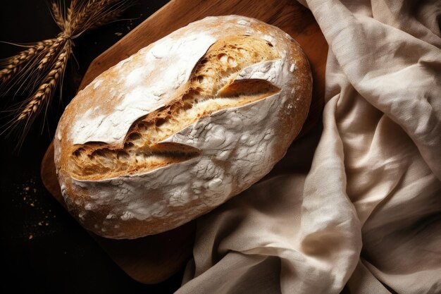 Bovenaanzicht van vers zelfgemaakt stokbrood, zowel gezuurd als ongezuurd