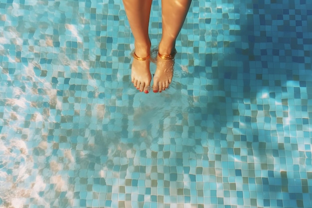 bovenaanzicht van vrouwelijke voeten in een zwembad
