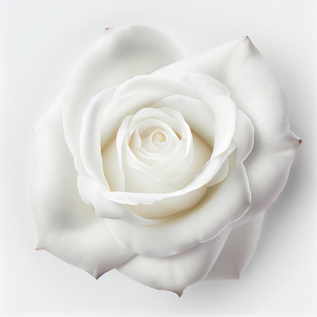 Bovenaanzicht van White Rose bloem op een witte achtergrond, perfect voor het vertegenwoordigen van het thema van Valentijnsdag