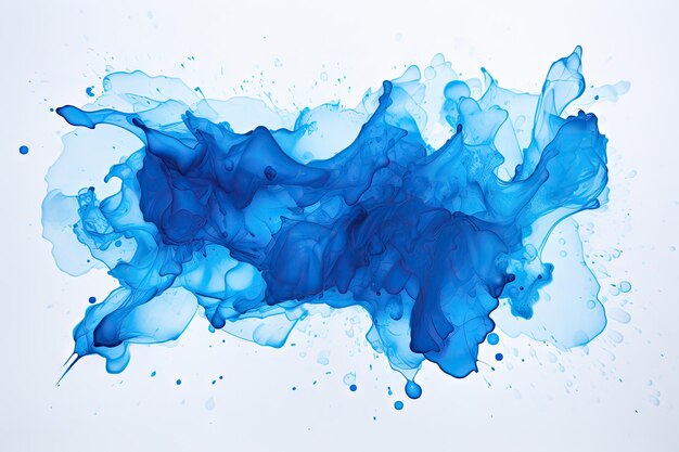 Bovenaanzicht van wit canvas met blauwe inktvlekken
