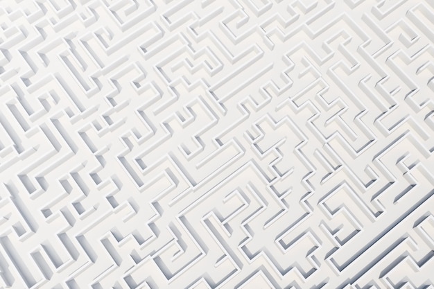 Bovenaanzicht van wit labyrint. 3D-rendering.