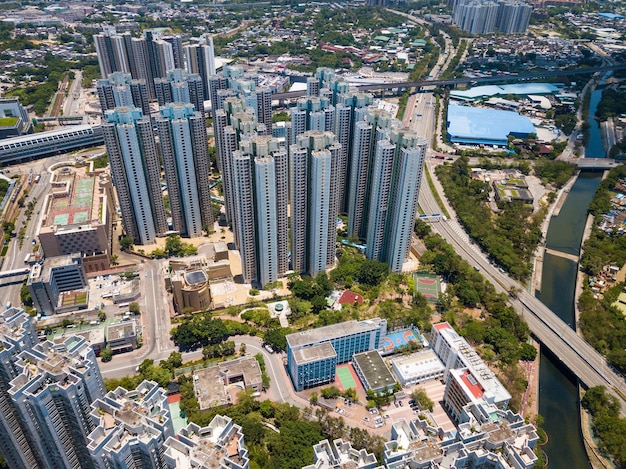 Bovenaanzicht van woongebouw in Hong Kong