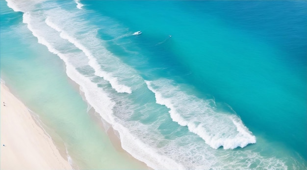 Bovenaanzicht vanuit de lucht van strand met blauwe watergolf door Generative AI
