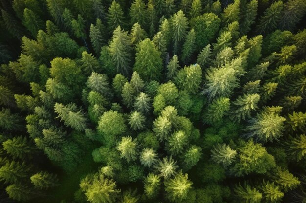 Bovenaanzicht vanuit de lucht van zomergroene bomen in het bos op het platteland van Finland genereert ai