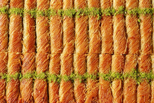 Bovenaanzicht voedselpatroon textuur van Turkse baklava