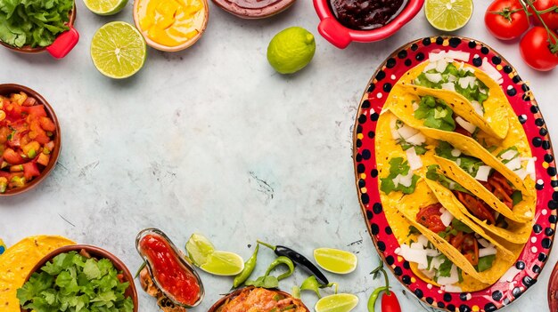 Foto bovenbeeld smakelijk mexicaans eten met kopieerruimte