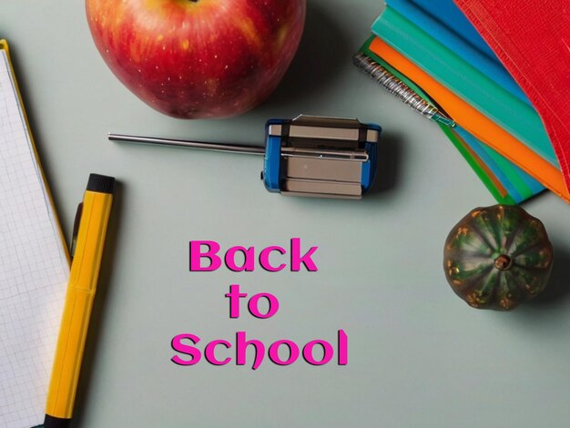 Foto bovenbeeld van back-to-school benodigdheden met kopieerruimte en stapler