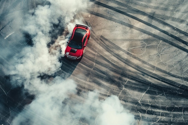 Bovenbeeld van de bestuurder van een driftende auto