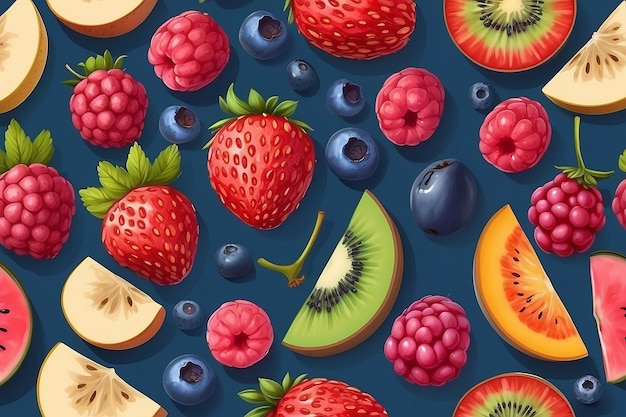 Bovenbeeld van de illustaion mix van gezondheidsvoedsel bessen en fruit