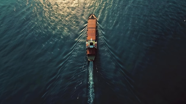 Bovenbeeld van een containerschip in de oceaan cinematografische foto Hoge kwaliteit