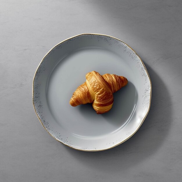 Bovenbeeld van een croissant op een bord op een grijze achtergrond ontbijtconcept