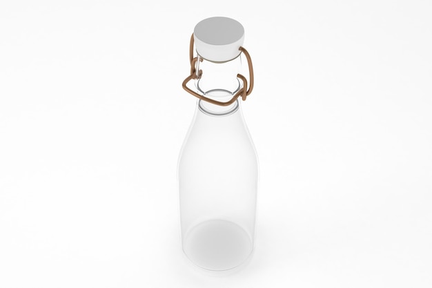 Bovenbeeld van een glazen waterfles op een witte achtergrond
