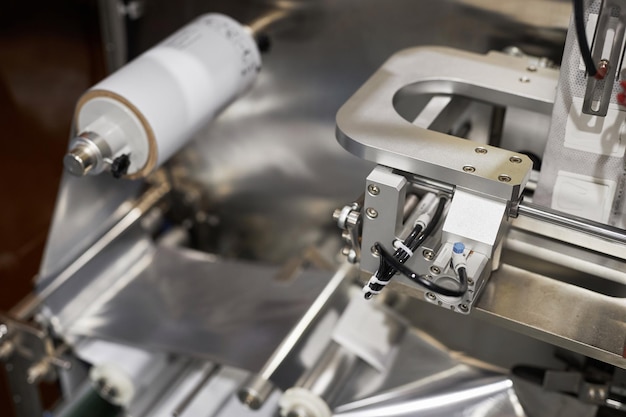 Bovenbeeld van een industriële machine in de voedselverpakkingsafdeling