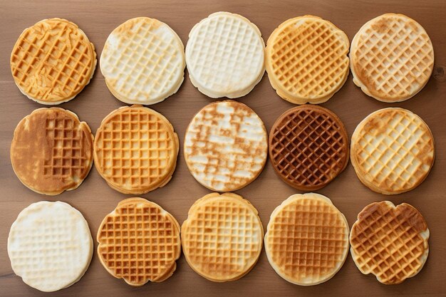 Bovenbeeld van gerangschikte wafels