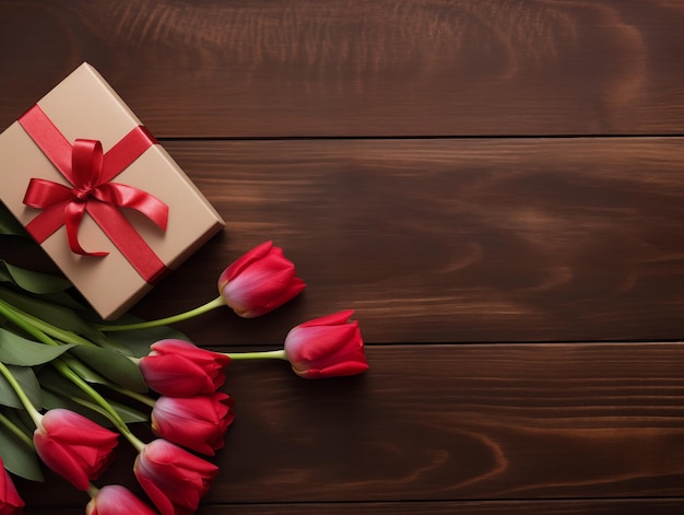 Foto bovenbeeld van geschenk op tafel met kopieerruimte voor tekst romantisch valentijnsdag verjaardagsgeschenk