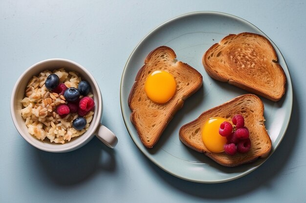 Foto bovenbeeld van het ontbijt met toast