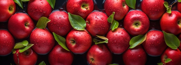 Bovenbeeld van rode appels met zoetwaterdruppels Levendige gezonde eetgewoontes van appels