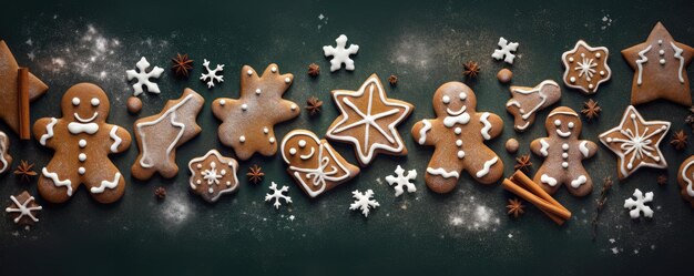 Bovenbeeld van veel peperkoek kerstkoekjes bakken panorama banner Generative Ai