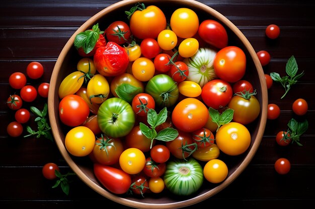 Bovenbeeld van verschillende tomaten in een schaal Generatieve AI