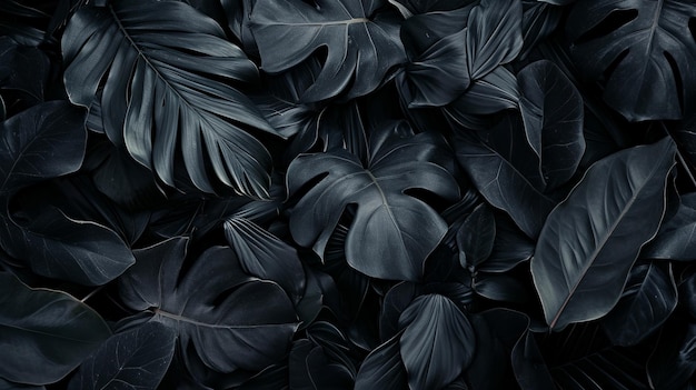 Bovenbeeld van zwarte bladeren tropische blad achtergrond