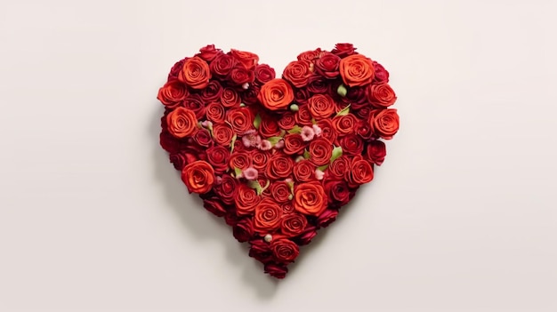 bovenkant van het hart gemaakt met rode roos voor valentijnsdag geïsoleerd op witte achtergrond