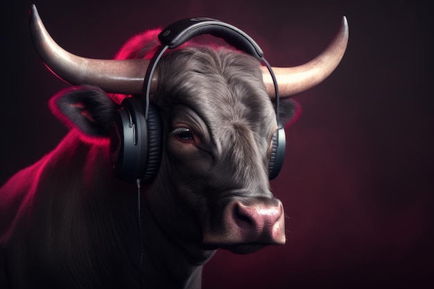 Bovine Melodies ヘッドフォンをかぶった雄牛が音楽の喜びを発見する