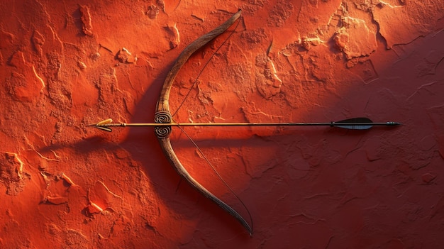 赤い壁の弓と矢