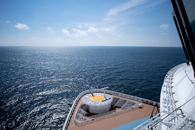 Bow of a cruise ship with the sea in the front