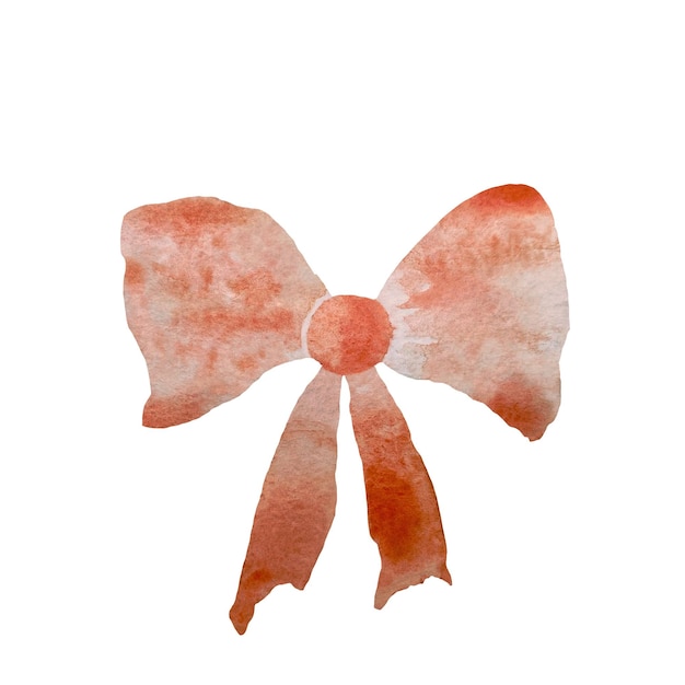 Bow red pink cartoon sketch. A watercolor illustration. Hand drawn texture. Isolated white back.