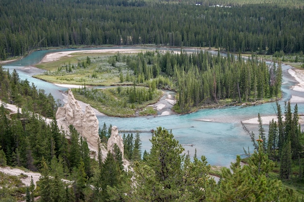 Bow River en de Hoodoos bij Banff